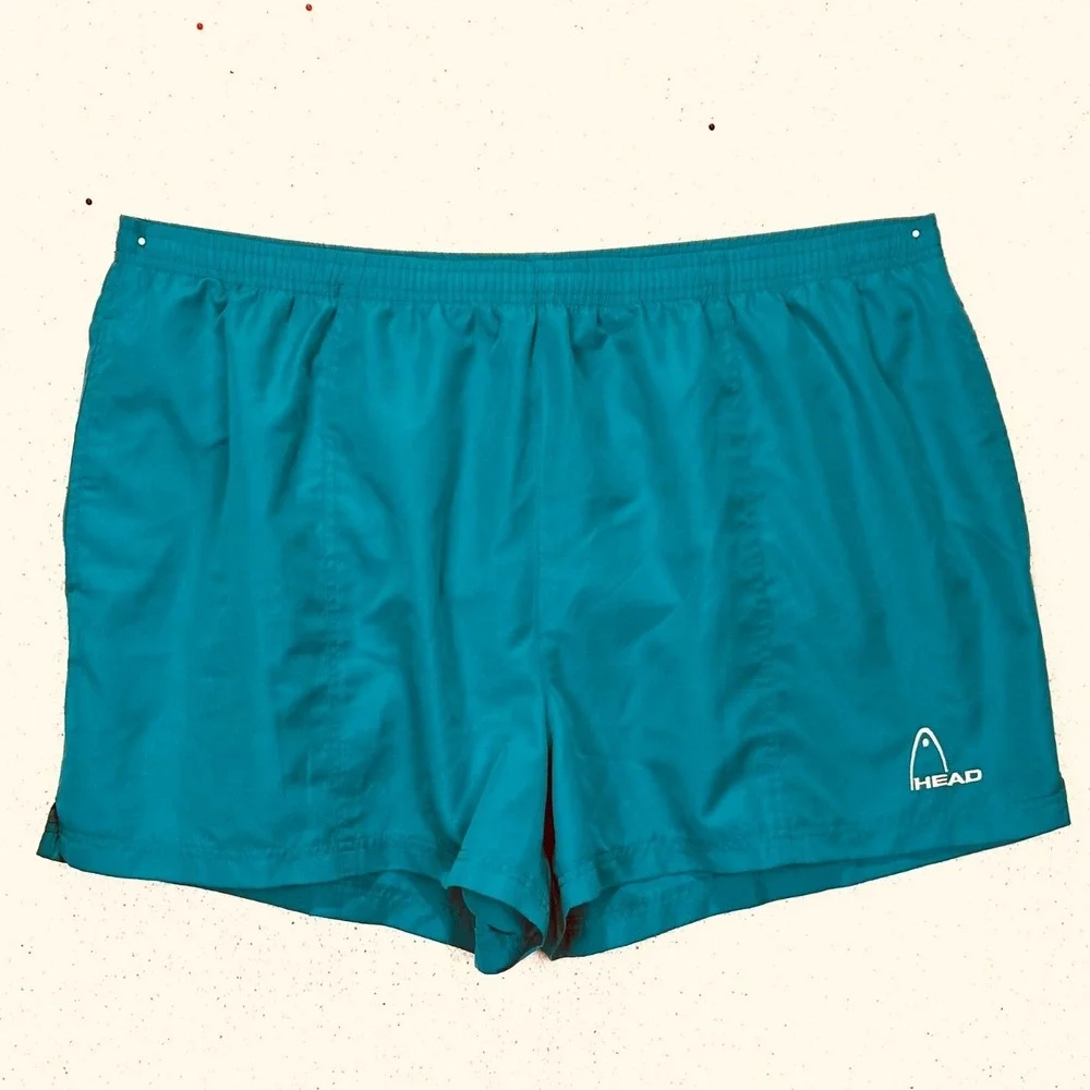 Vintage HEAD Swim Trunks Teal XL Nylon Retro 90s Shorts 3.5 Inseam Lined Pockets